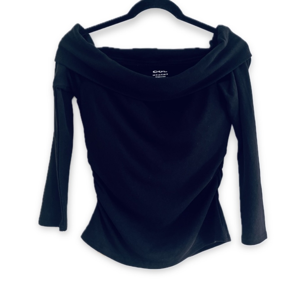NWT OGL Free Your Movement Boat Neck Off-Shoulder Fold Neckline Cowl Top Black